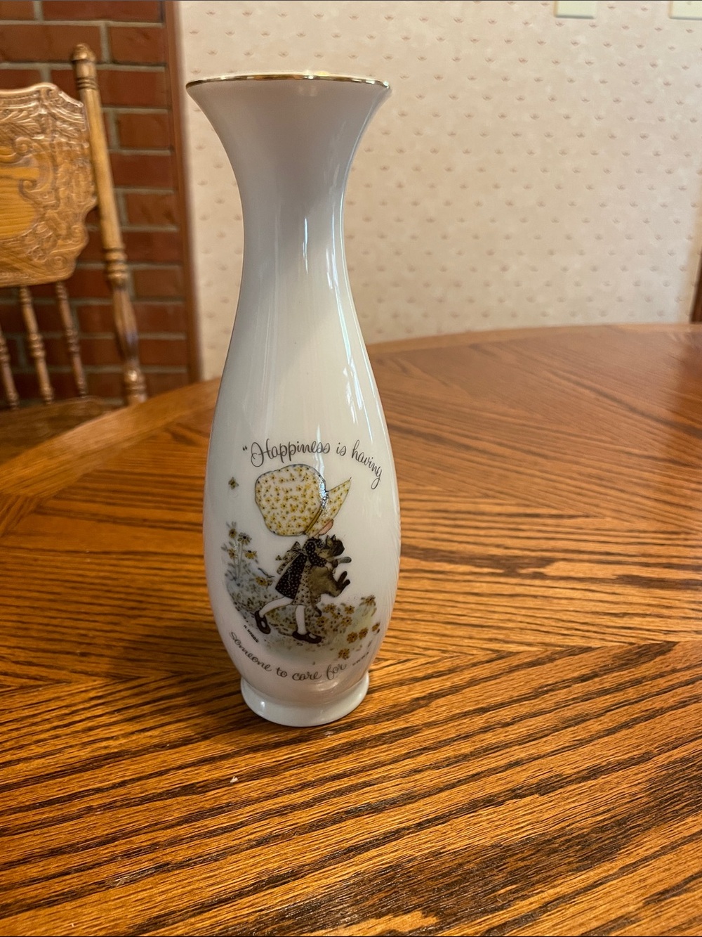 VTG Holly Hobbie Cat Bud Vase Happiness is Having Someone to Care For